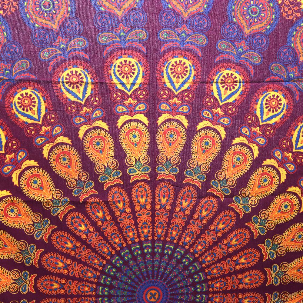 Ancient Wisdom Double Cotton Bedspread + Wall Hanging - Peacock Mandala - Maroon