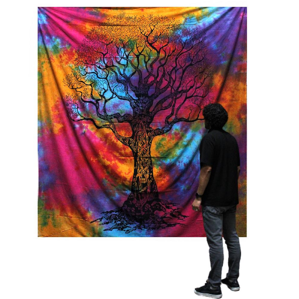 Ancient Wisdom Double Cotton Bedspread + Wall Hanging - Winter Tree