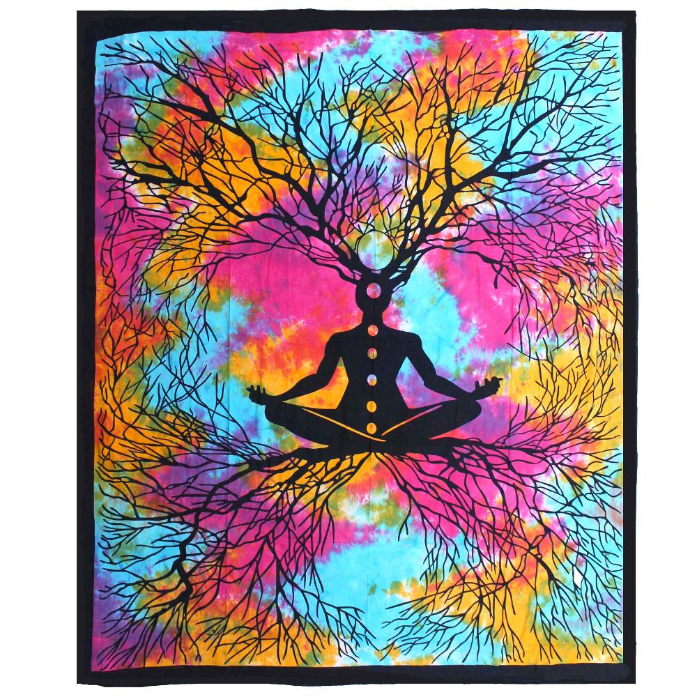 ancient wisdom Double Cotton Bedspread + Wall Hanging - Yoga Tree