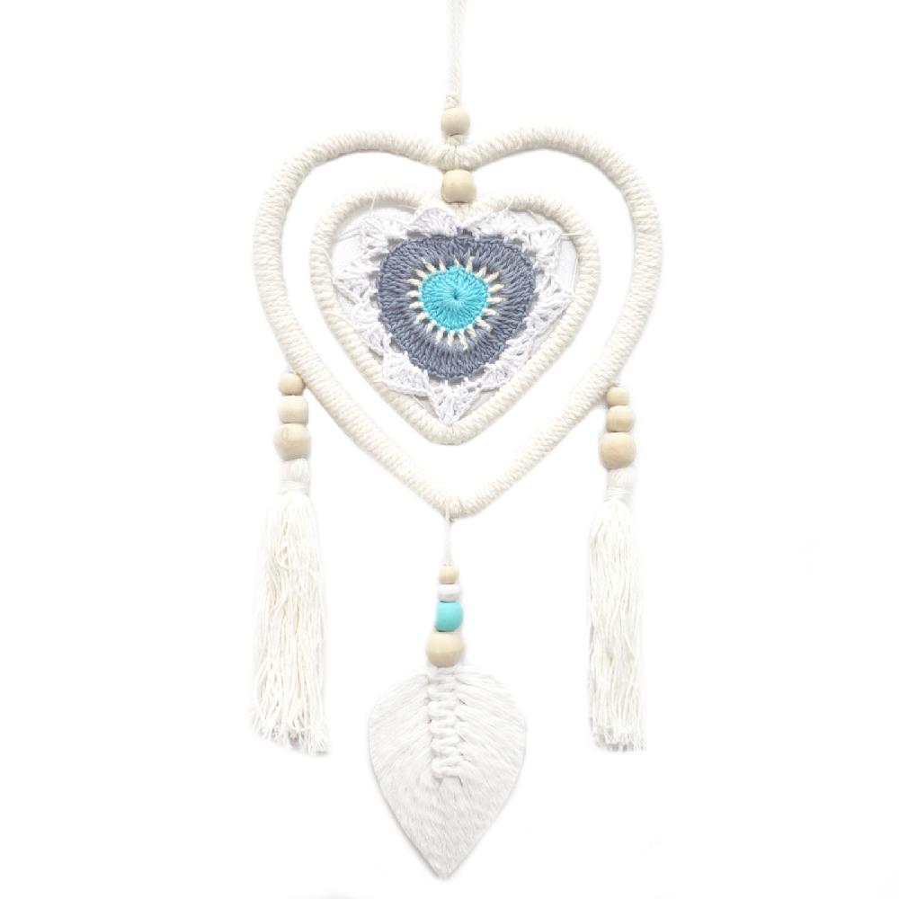 Ancient Wisdom Dream Catcher - Medium Blue Heart In Heart - 35cm