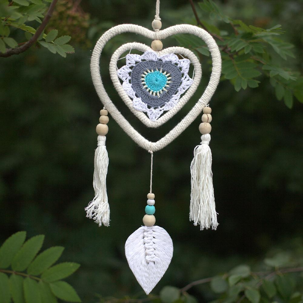 ancient wisdom Dream Catcher - Medium Blue Heart in Heart - 35cm