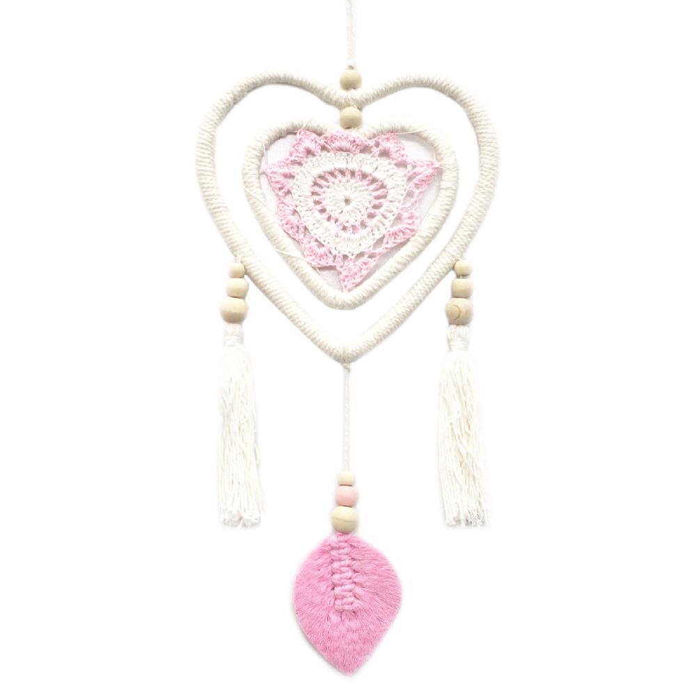 Ancient Wisdom Dream Catcher - Medium Pink Heart In Heart - 35cm