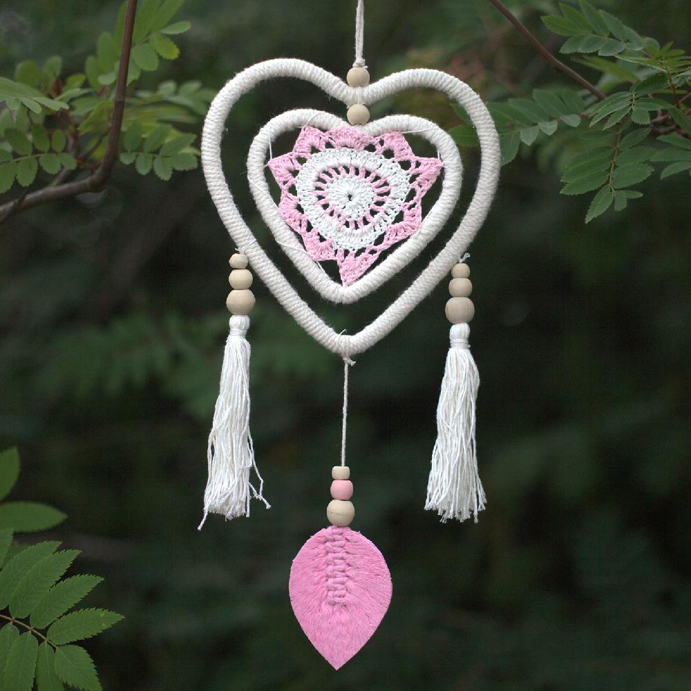 ancient wisdom Dream Catcher - Medium Pink Heart in Heart - 35cm