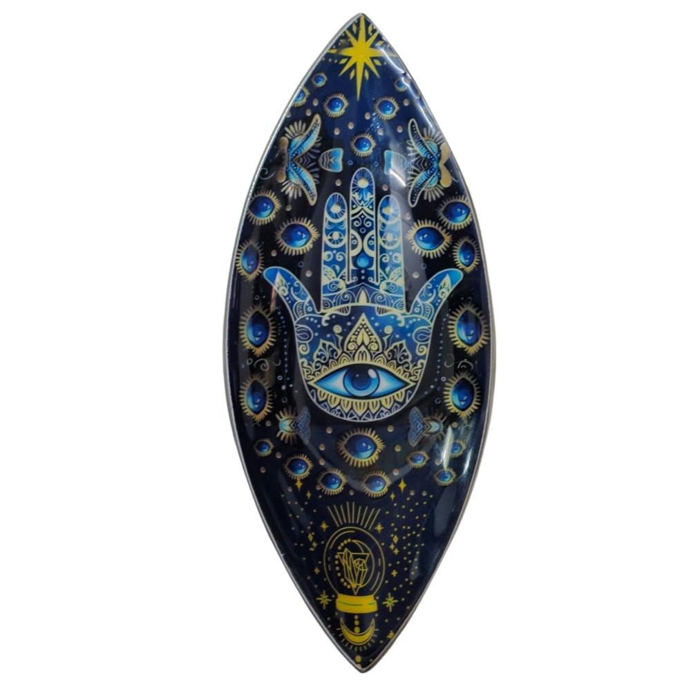 ancient wisdom Enamel Incense Bowl - Aluminum - Blue Hamsa