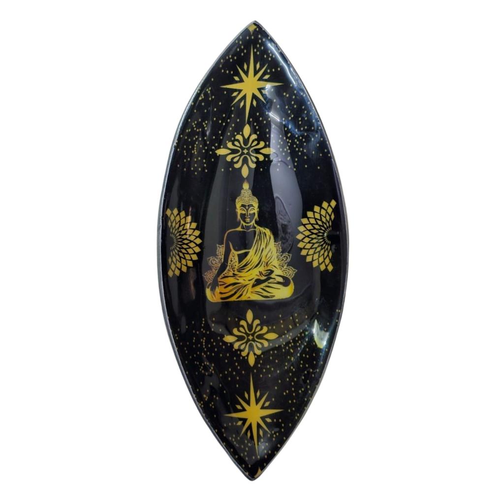 ancient wisdom Enamel Incense Bowl - Aluminum - Gold & Black Buddha