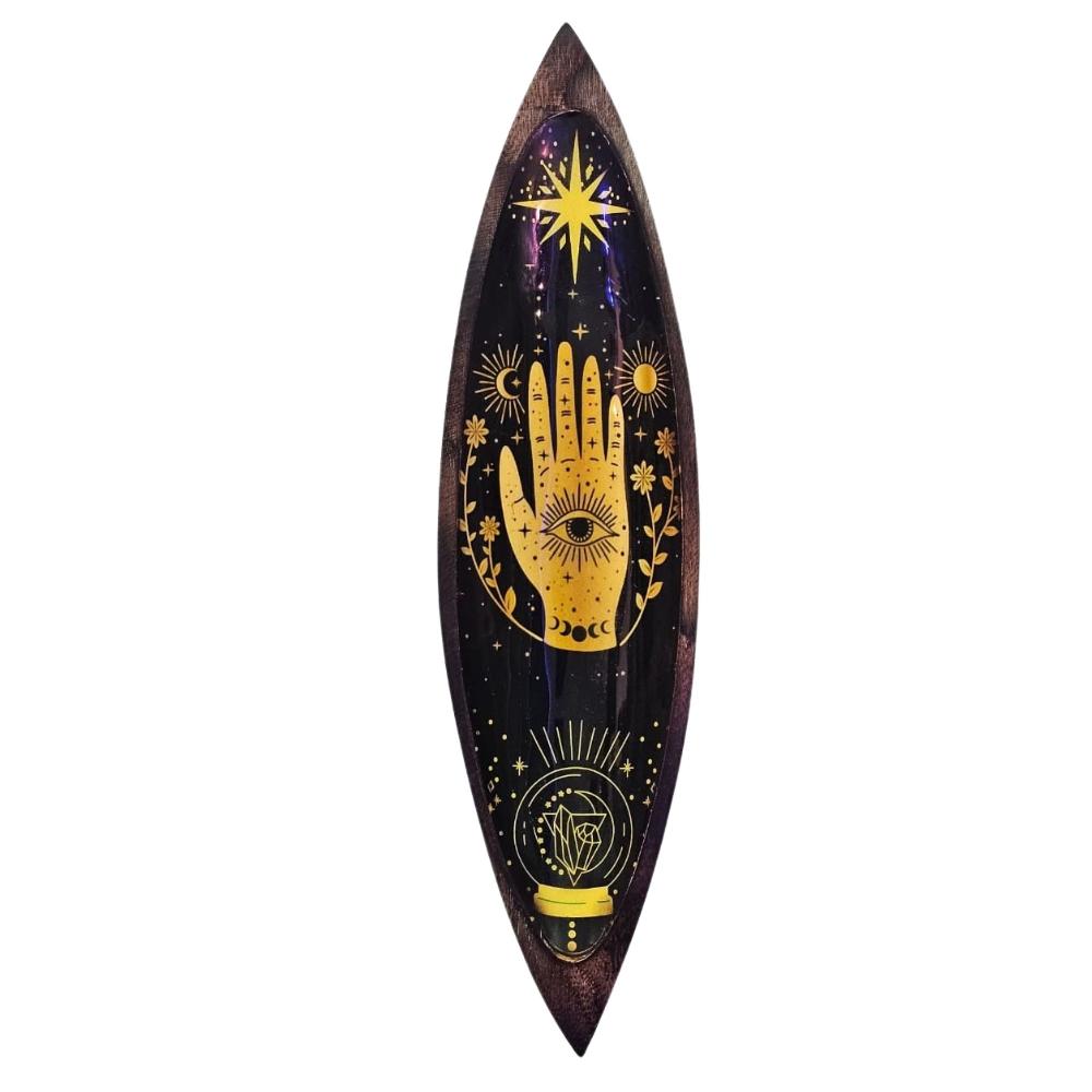 ancient wisdom Enamel Incense Bowl - Mango Wood - Hamsa