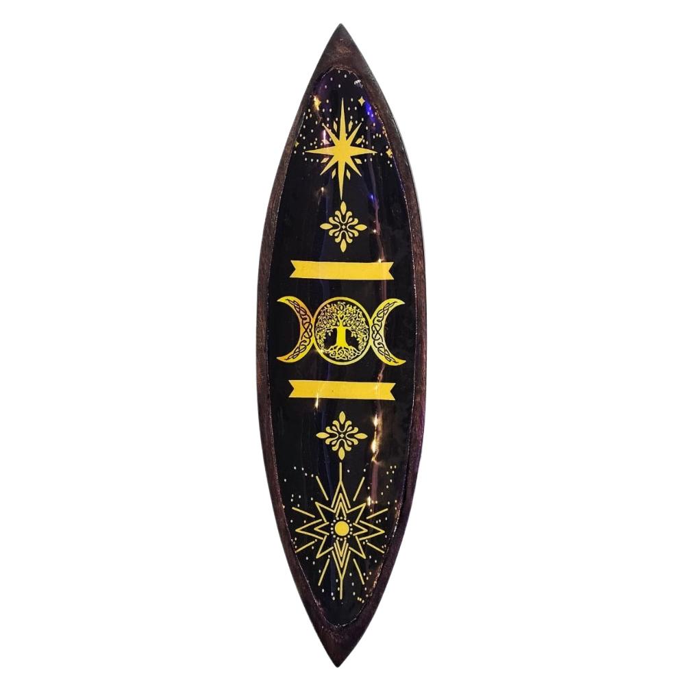 ancient wisdom Enamel Incense Bowl - Mango Wood - Triple Moons
