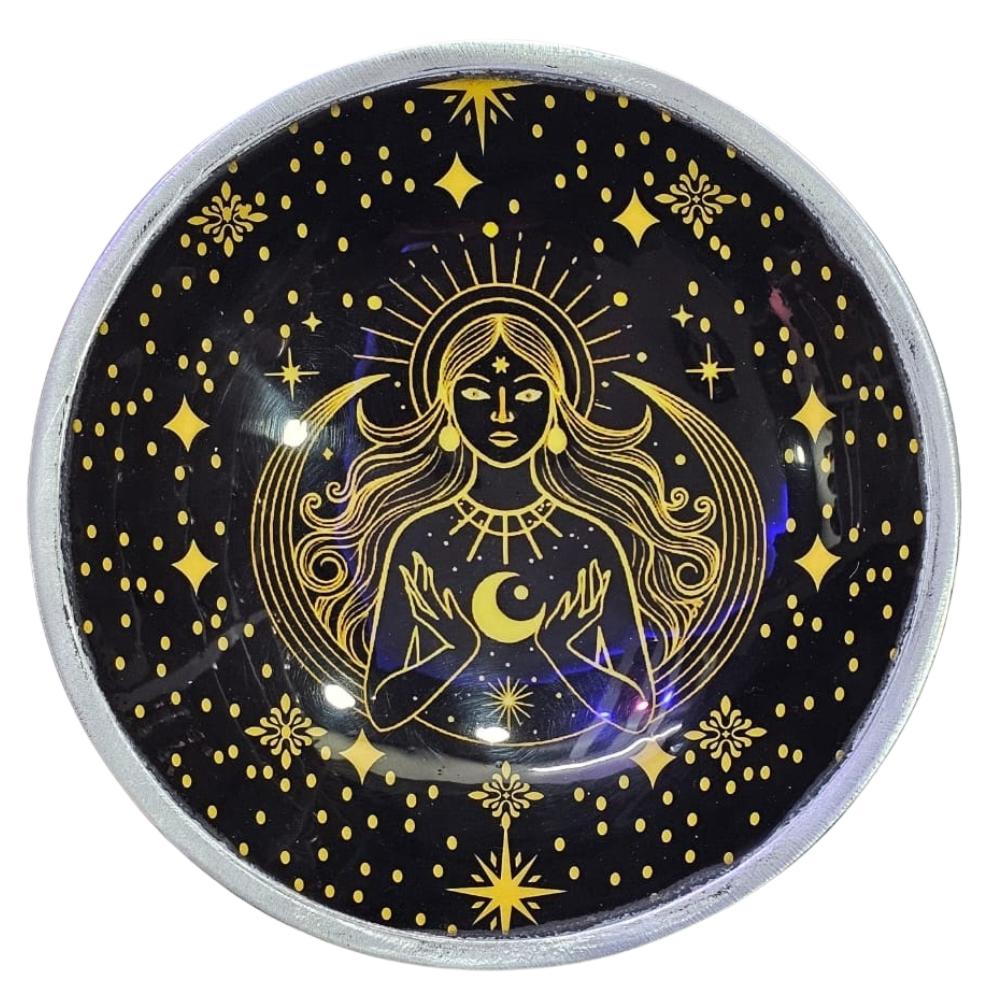 Ancient Wisdom Enamelled Offering Plate - Gold Goddess On Black