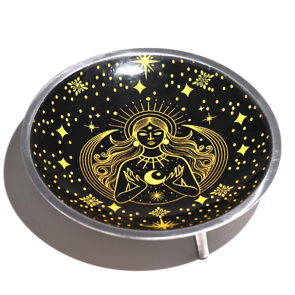 Ancient Wisdom Enamelled Offering Plate - Gold Goddess On Black