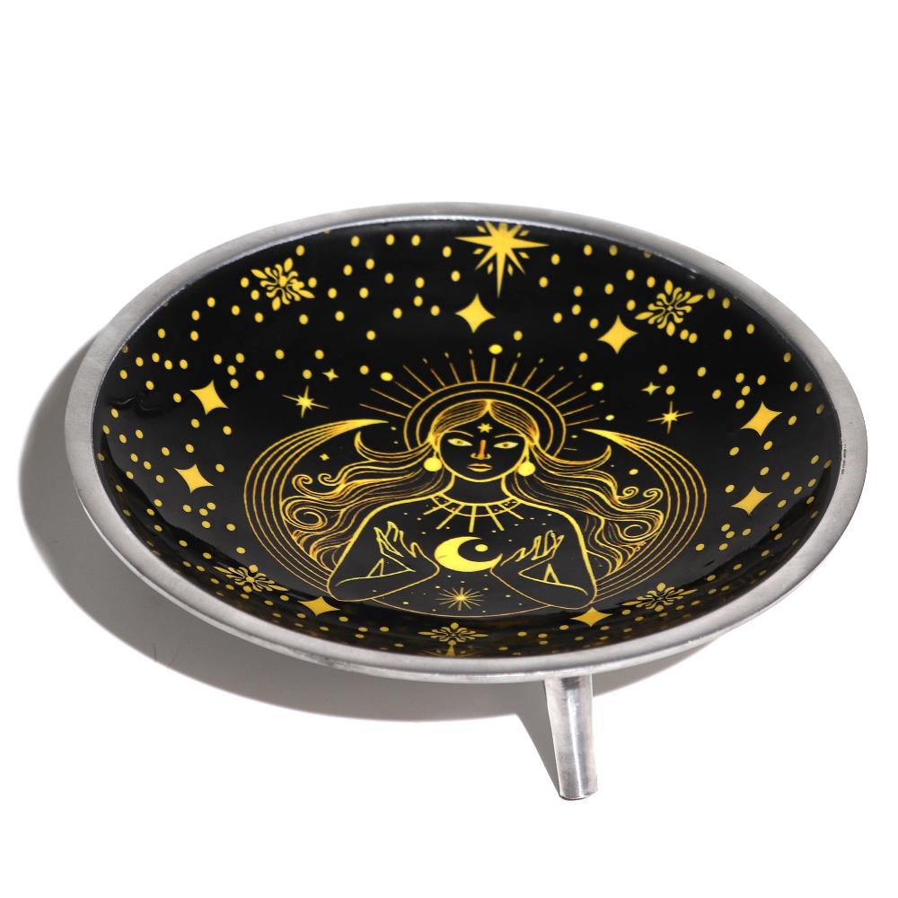 ancient wisdom Enamelled Offering Plate - Gold Goddess on Black