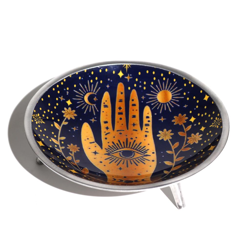 ancient wisdom Enamelled Offering Plate - Hamsa Midnight Blue