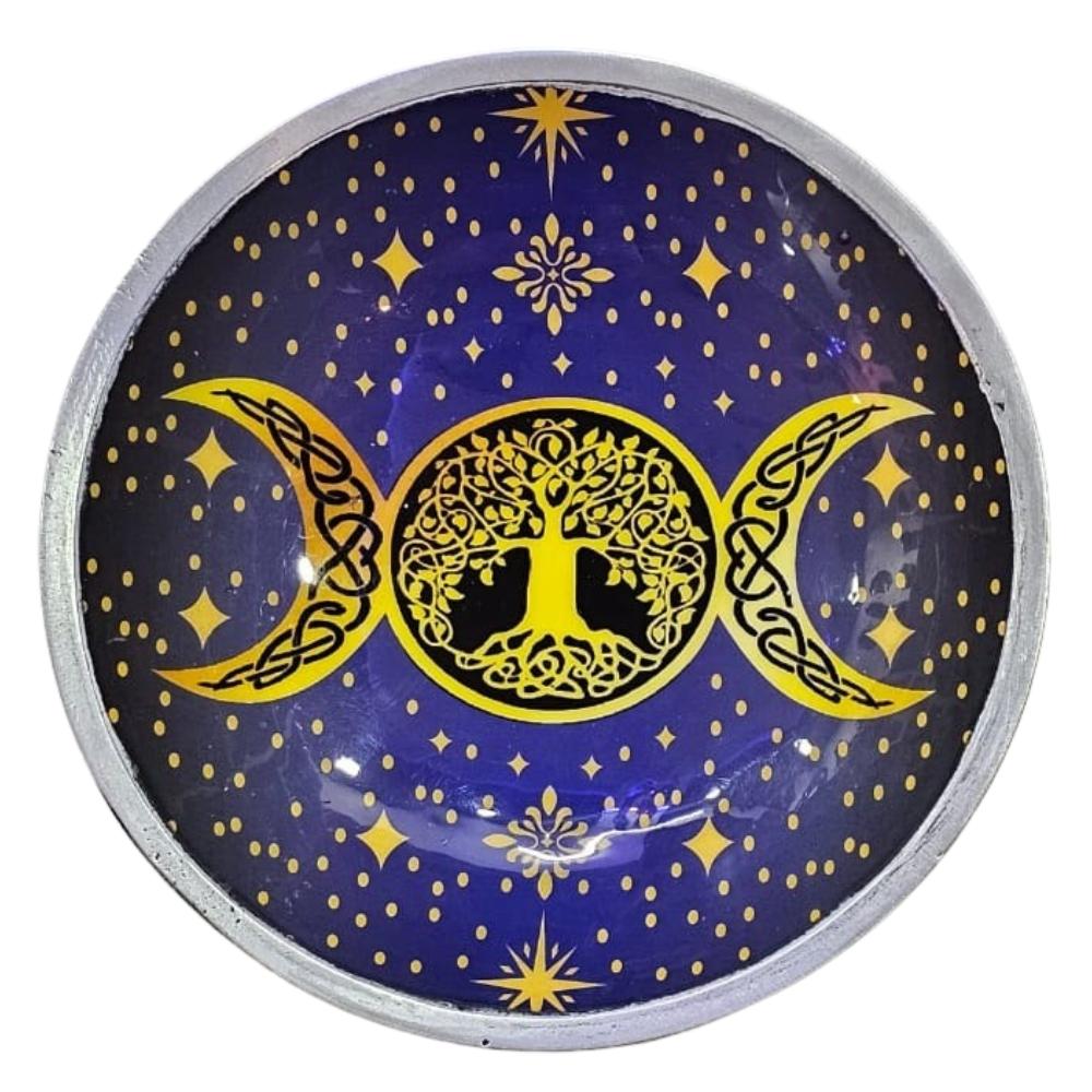 Ancient Wisdom Enamelled Offering Plate - Purple Triple Moon