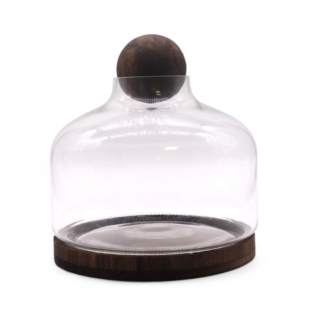 Ancient Wisdom Ex-Large Ball Top Terrarium On Dark Tung Wood - 23x23cm