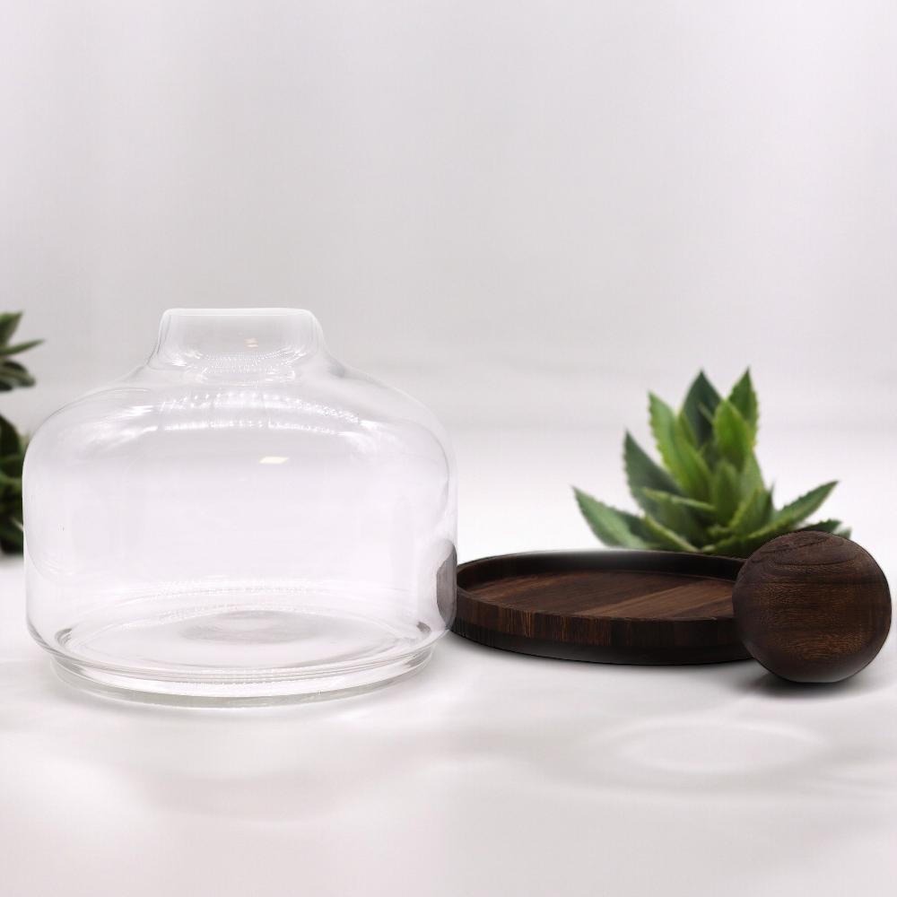 Ancient Wisdom Ex-Large Ball Top Terrarium On Dark Tung Wood - 23x23cm