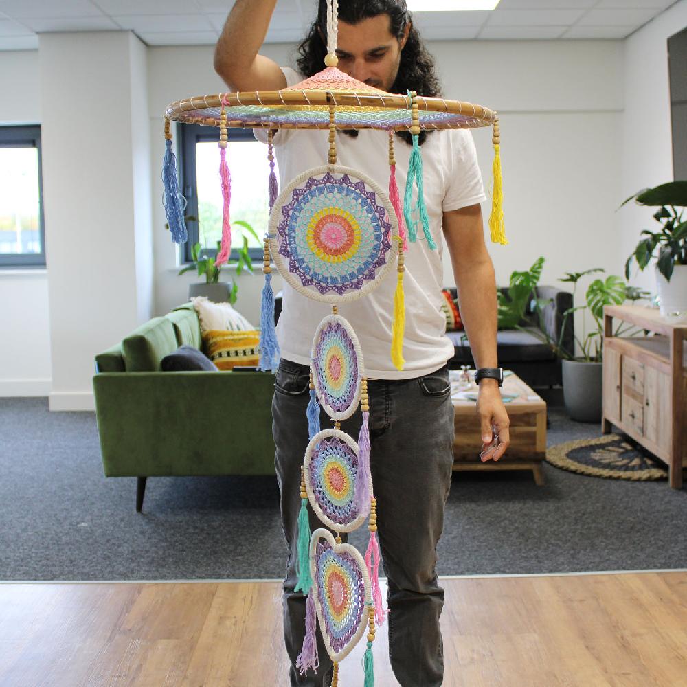 Ancient Wisdom Extra Large Drama Dreamcatcher - Pastel Rainbow