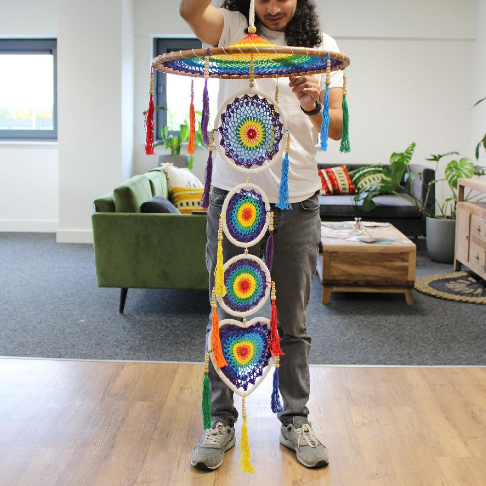 Ancient Wisdom Extra Large Drama Dreamcatcher - Vivid Rainbow