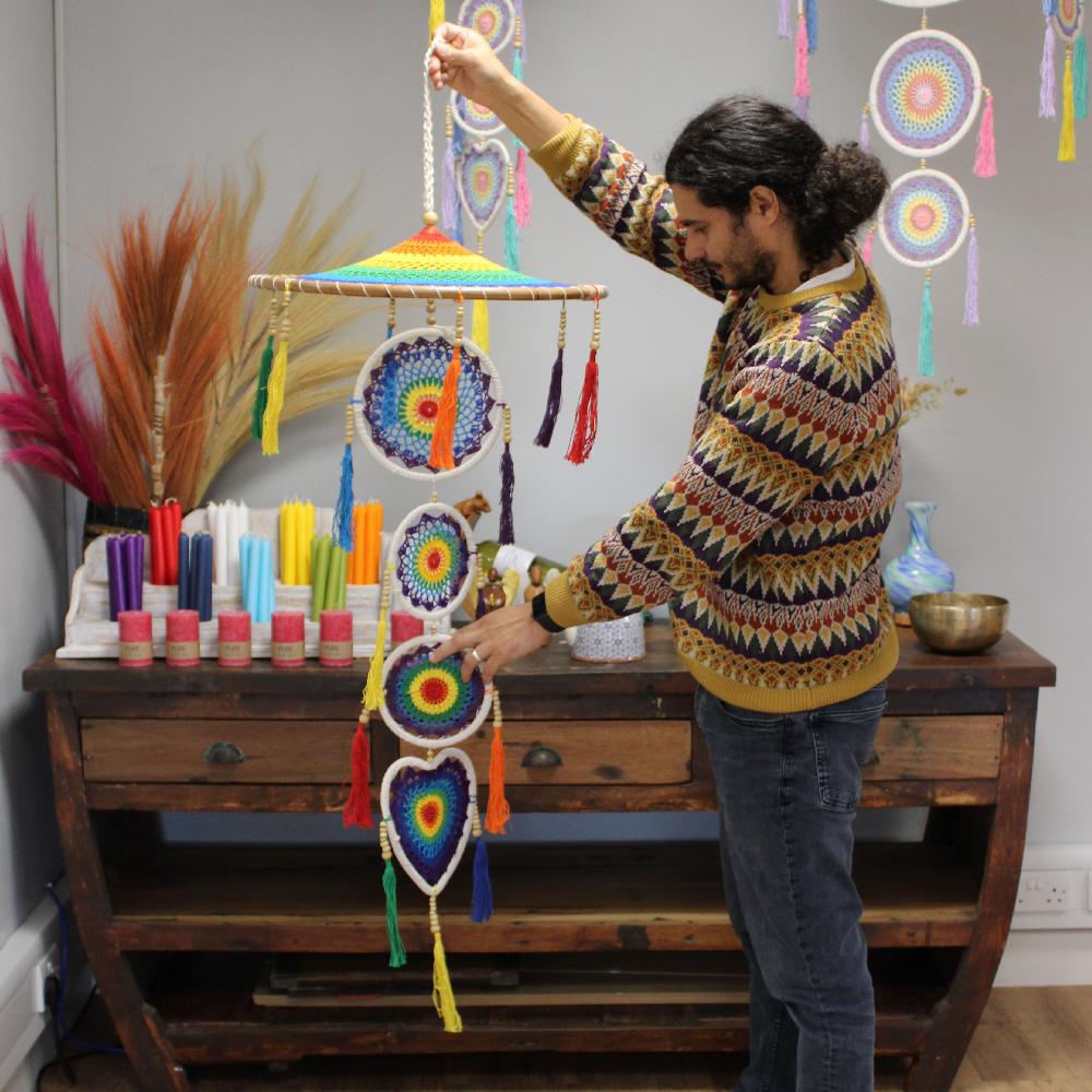 Ancient Wisdom Extra Large Drama Dreamcatcher - Vivid Rainbow