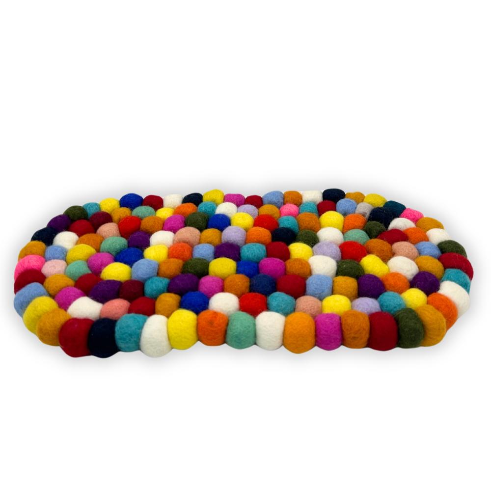 Ancient Wisdom Felt Ball Oval Centre Mat - 38x18cm Multi Colour