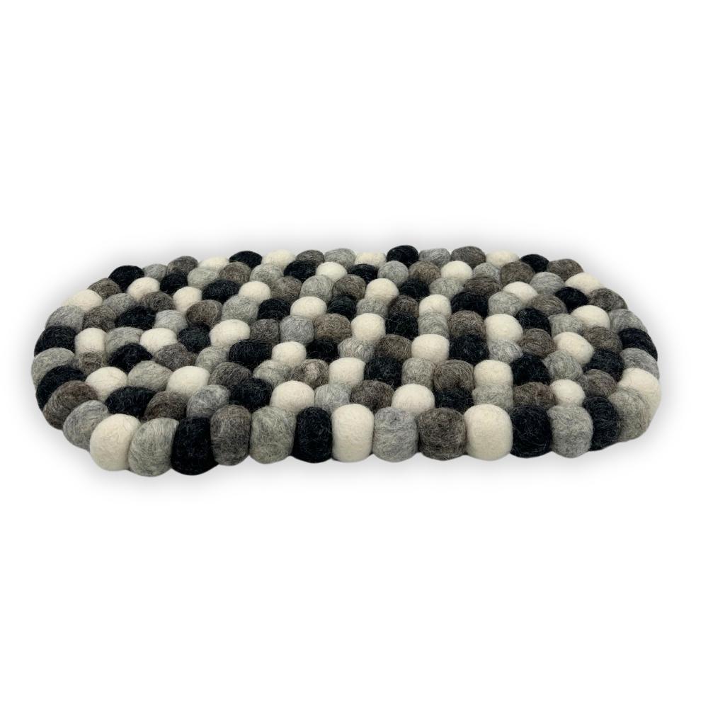 Ancient Wisdom Felt Ball Oval Centre Mat - 38x18cm Multi Grey Colour