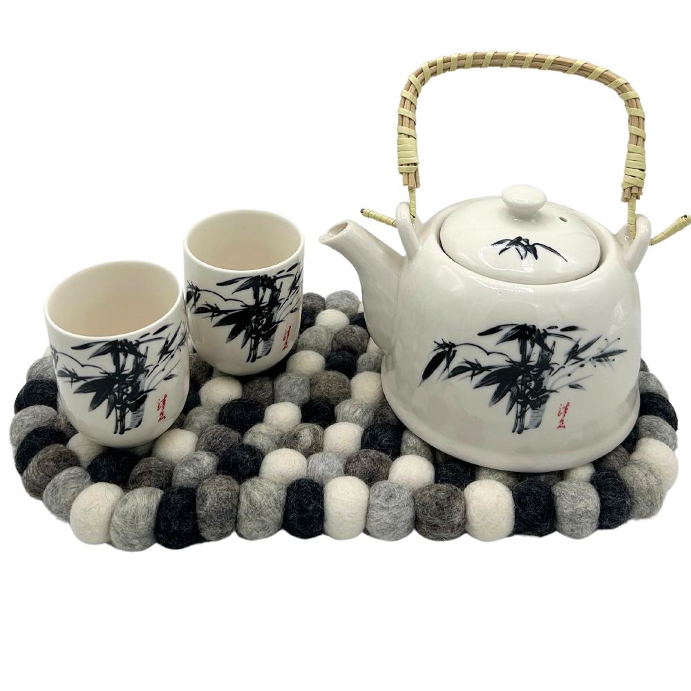 Ancient Wisdom Felt Ball Oval Centre Mat - 38x18cm Multi Grey Colour