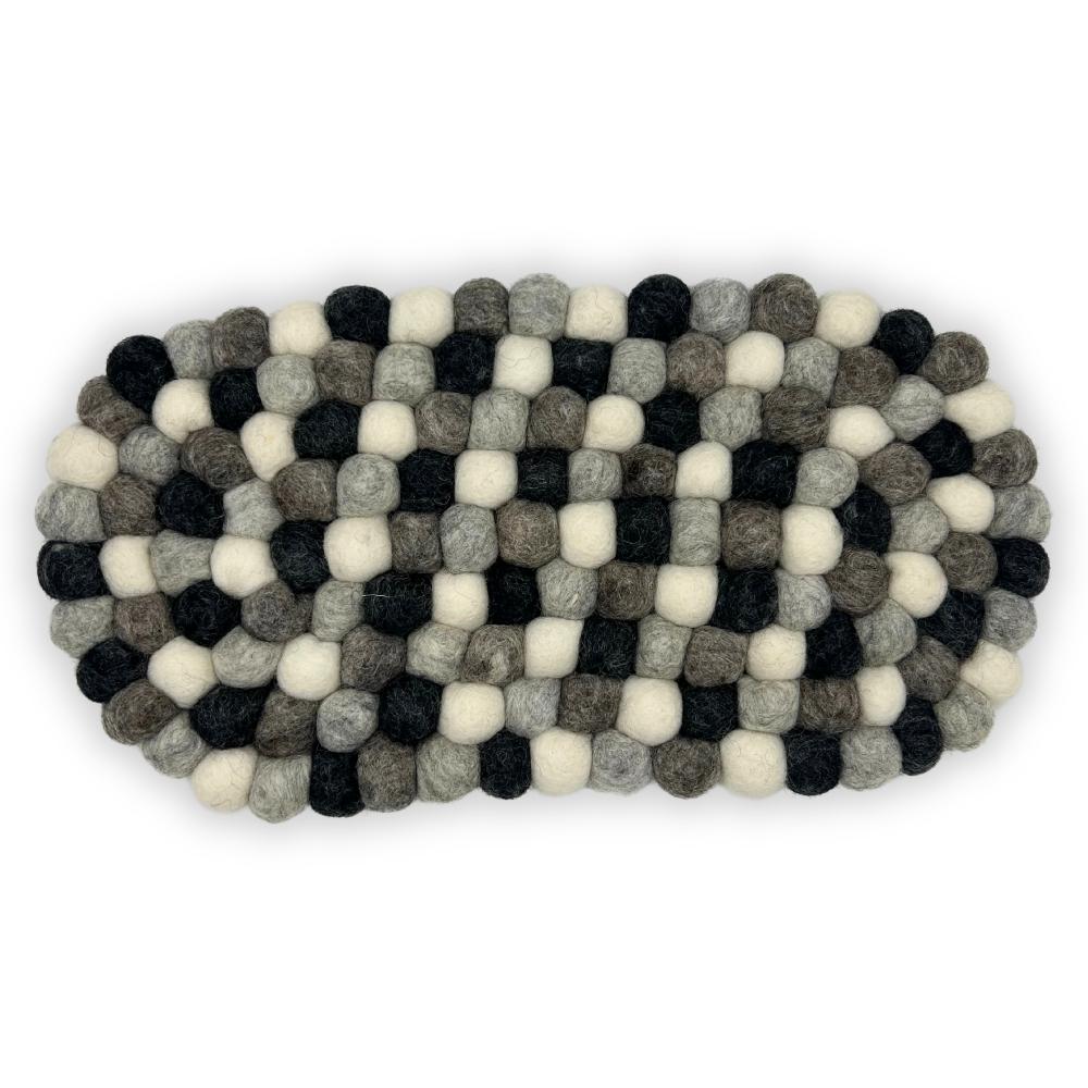 ancient wisdom Felt Ball Oval Centre Mat - 38x18cm Multi Grey Colour