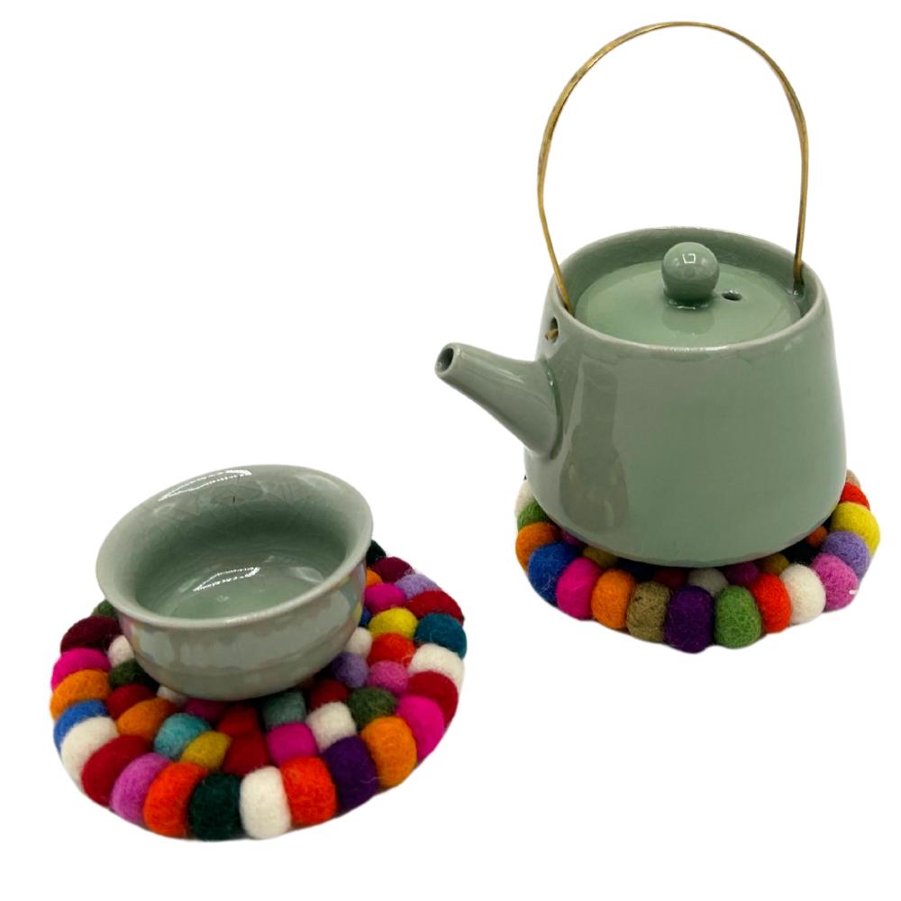 Ancient Wisdom Felt Ball Round Coasters - 10cm Multi Colour (set Of 4)