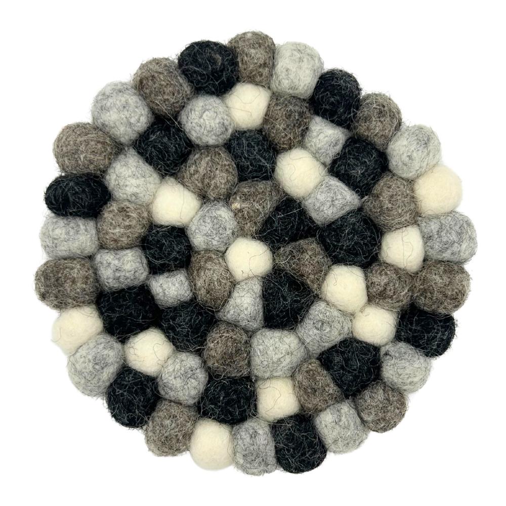 Ancient Wisdom Felt Ball Round Coasters - 10cm Multi Grey Colour (set Of 4)