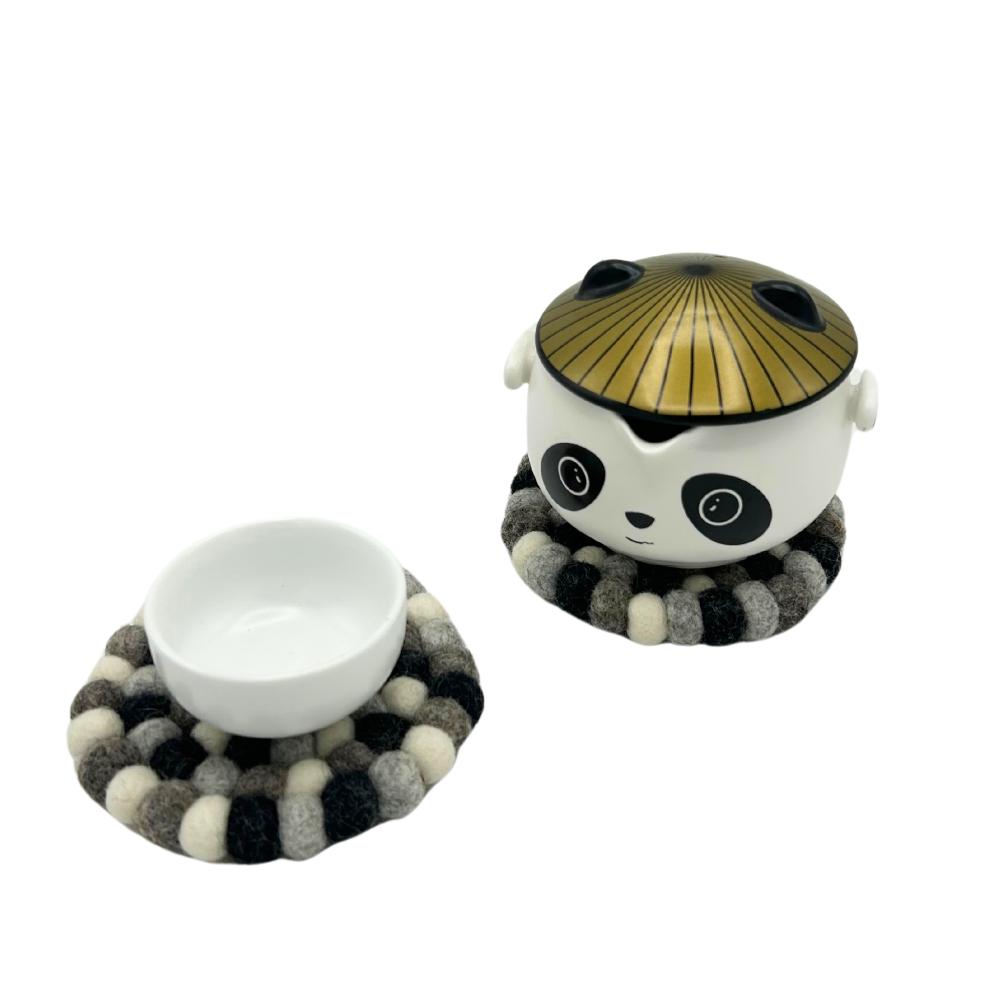 Ancient Wisdom Felt Ball Round Coasters - 10cm Multi Grey Colour (set Of 4)