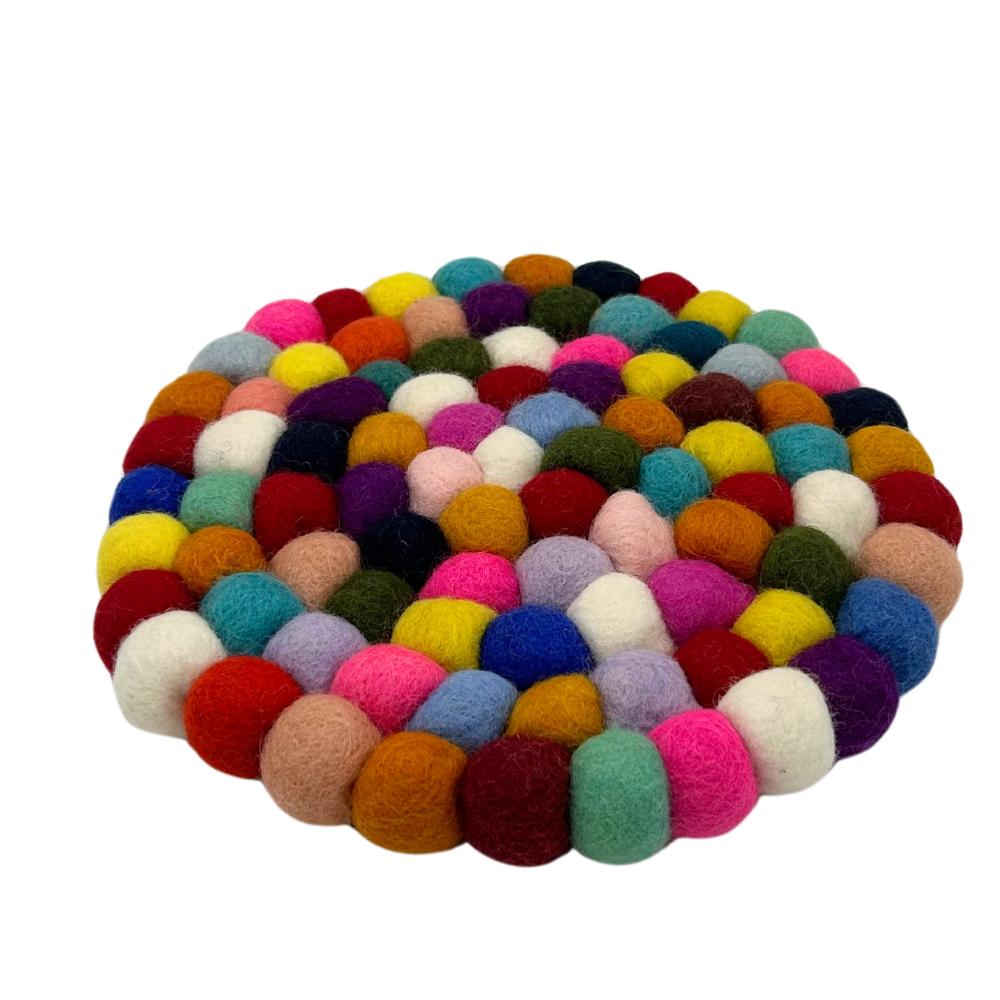 Ancient Wisdom Felt Ball Round Placemat - 20cm Multi Colour