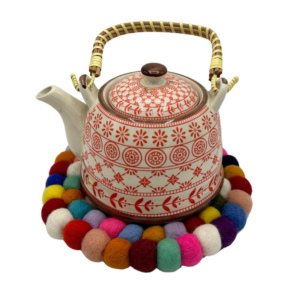 Ancient Wisdom Felt Ball Round Placemat - 20cm Multi Colour