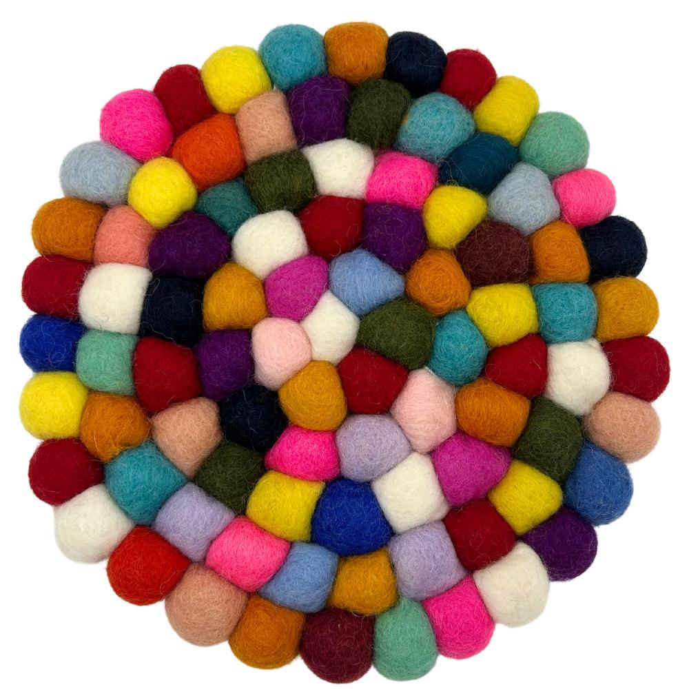 ancient wisdom Felt Ball Round Placemat - 20cm Multi Colour