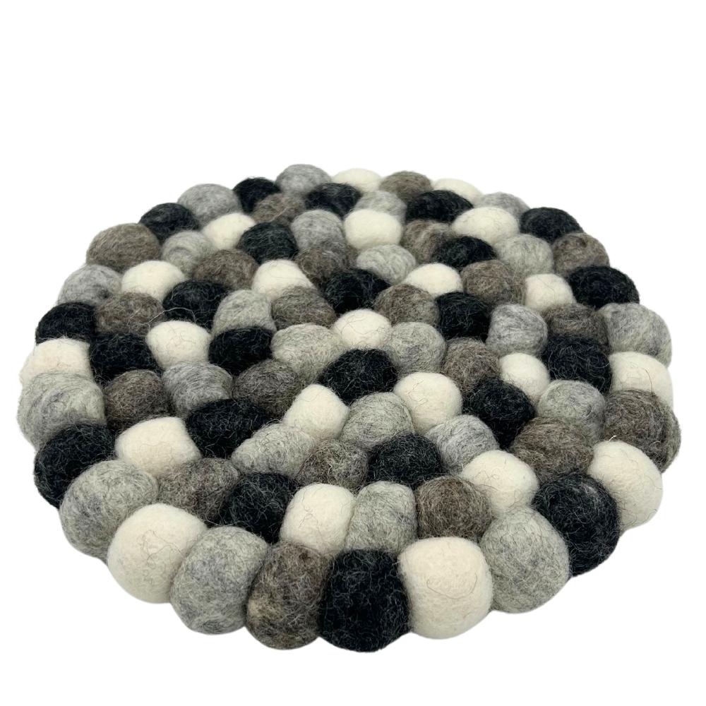 Ancient Wisdom Felt Ball Round Placemat- 20cm Multi Grey Colour