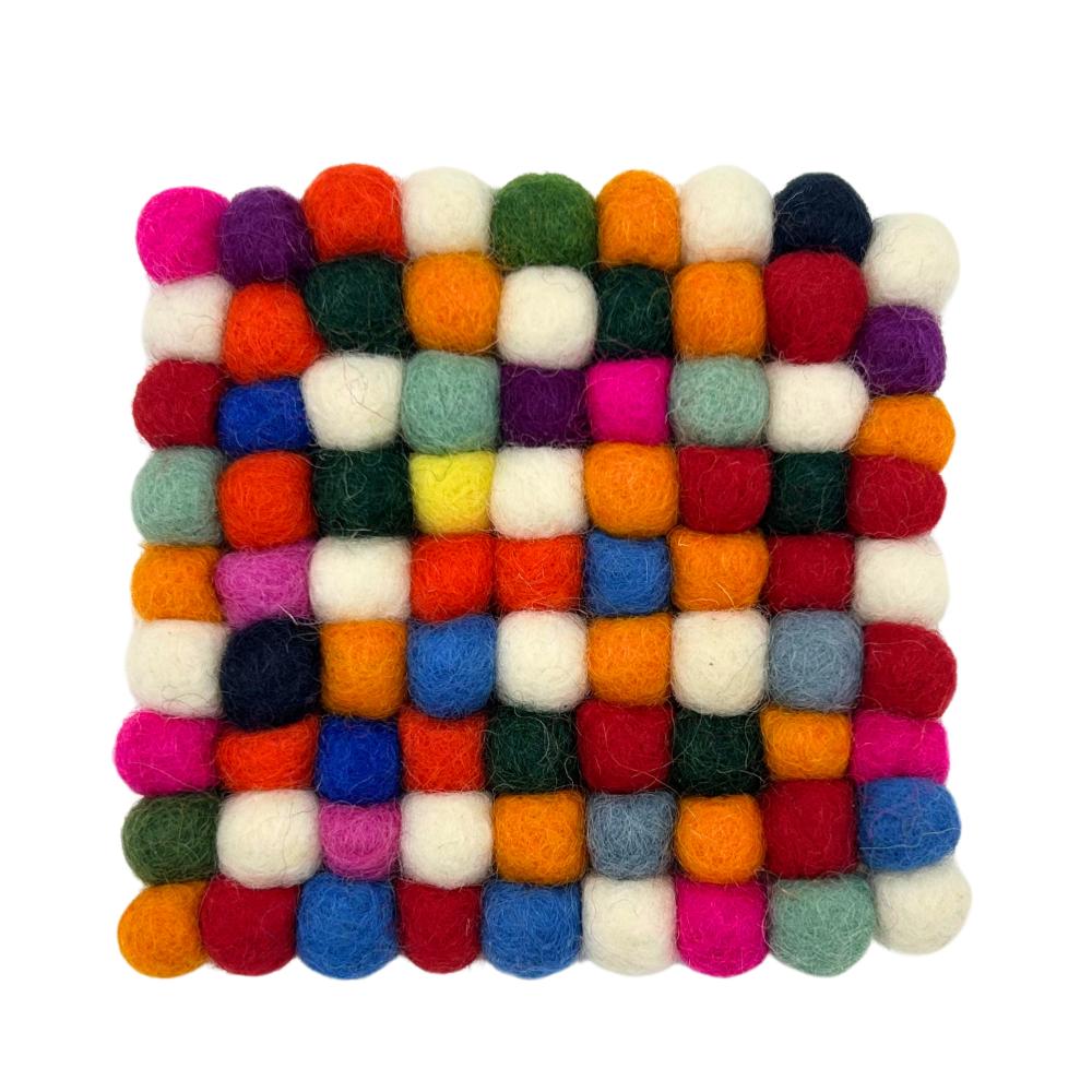 Ancient Wisdom Felt Ball Square Coasters - 10cm Multi Grey Colour (set Of 4)