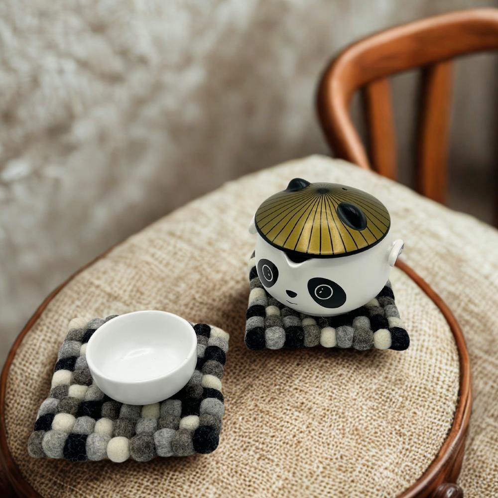 Ancient Wisdom Felt Ball Square Coasters - 10cm Multi Grey Colour (set Of 4)