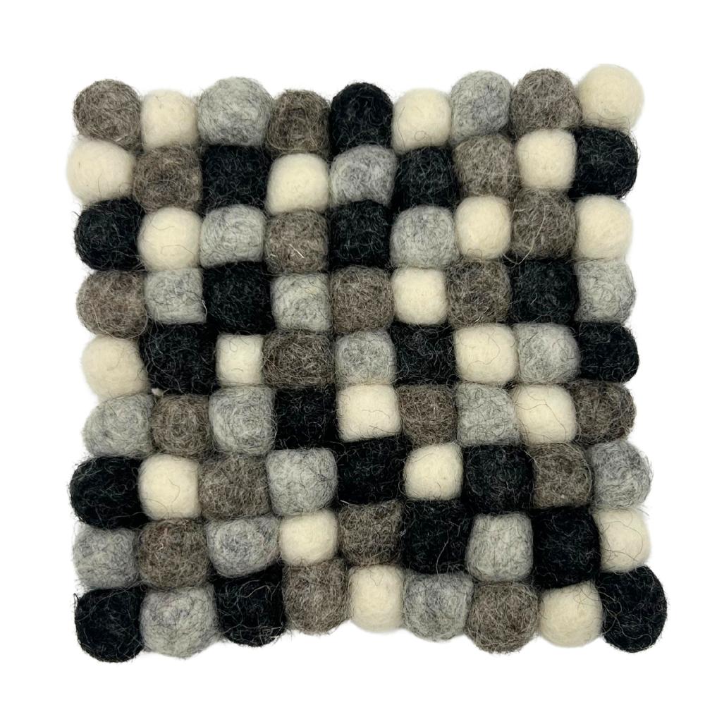 Ancient Wisdom Felt Ball Square Coasters - 10cm Multi Grey Colour (set Of 4)