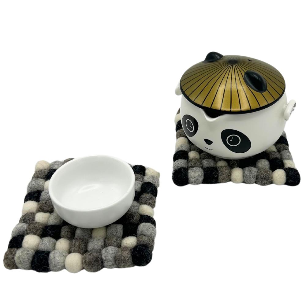 Ancient Wisdom Felt Ball Square Coasters - 10cm Multi Grey Colour (set Of 4)