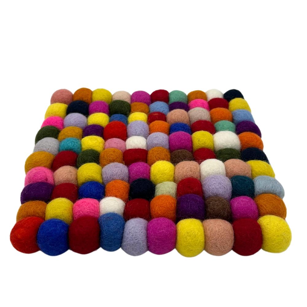 Ancient Wisdom Felt Ball Square Placemat - 20cm Multi Colour