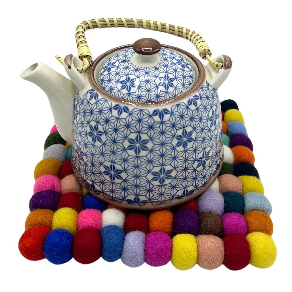 Ancient Wisdom Felt Ball Square Placemat - 20cm Multi Colour