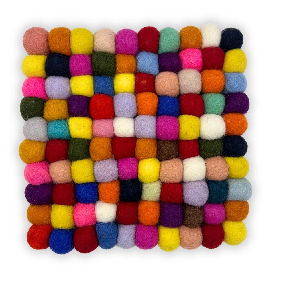 ancient wisdom Felt Ball Square Placemat - 20cm Multi Colour