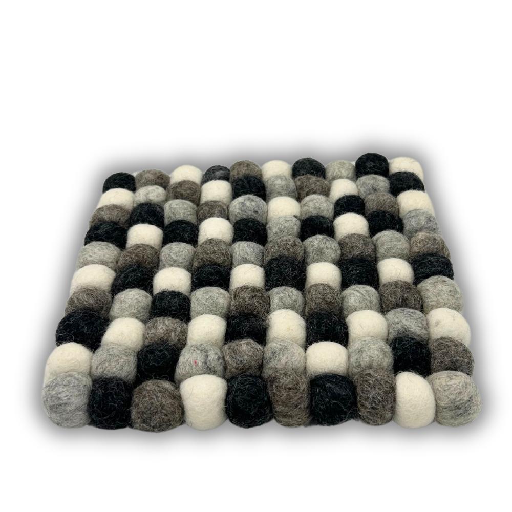 Ancient Wisdom Felt Ball Square Placemat - 20cm Multi Grey Colour