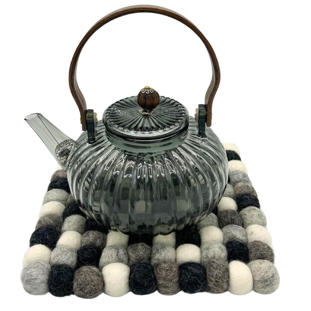 Ancient Wisdom Felt Ball Square Placemat - 20cm Multi Grey Colour