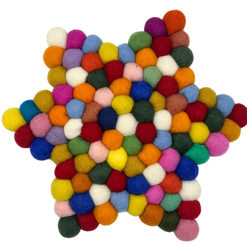 ancient wisdom Felt Ball Star Centre Mat - 38x18cm Multi Colour