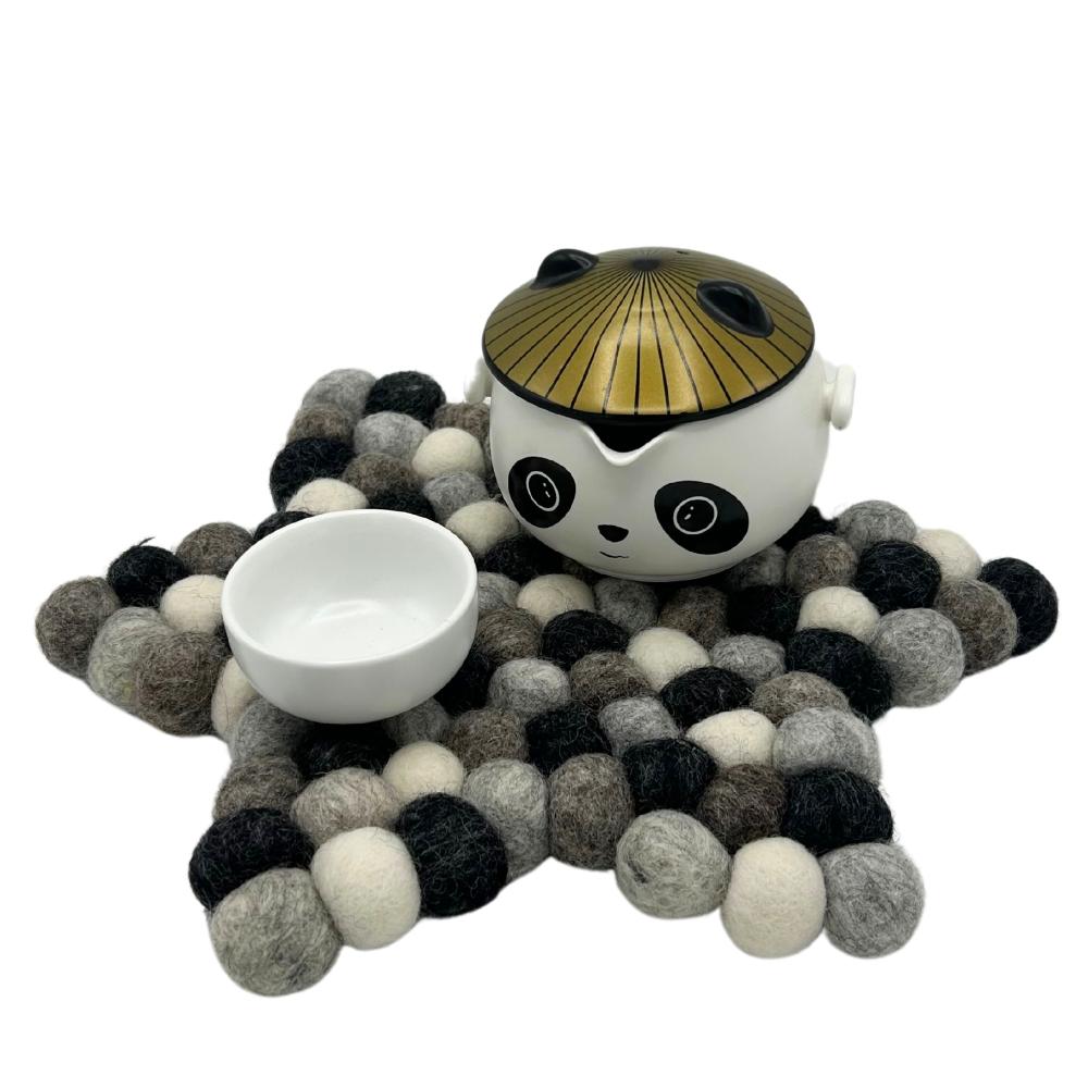 Ancient Wisdom Felt Ball Star Centre Mat - 38x18cm Multi Grey Colour