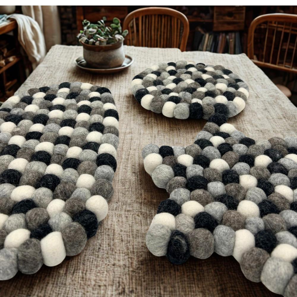 Ancient Wisdom Felt Ball Star Centre Mat - 38x18cm Multi Grey Colour