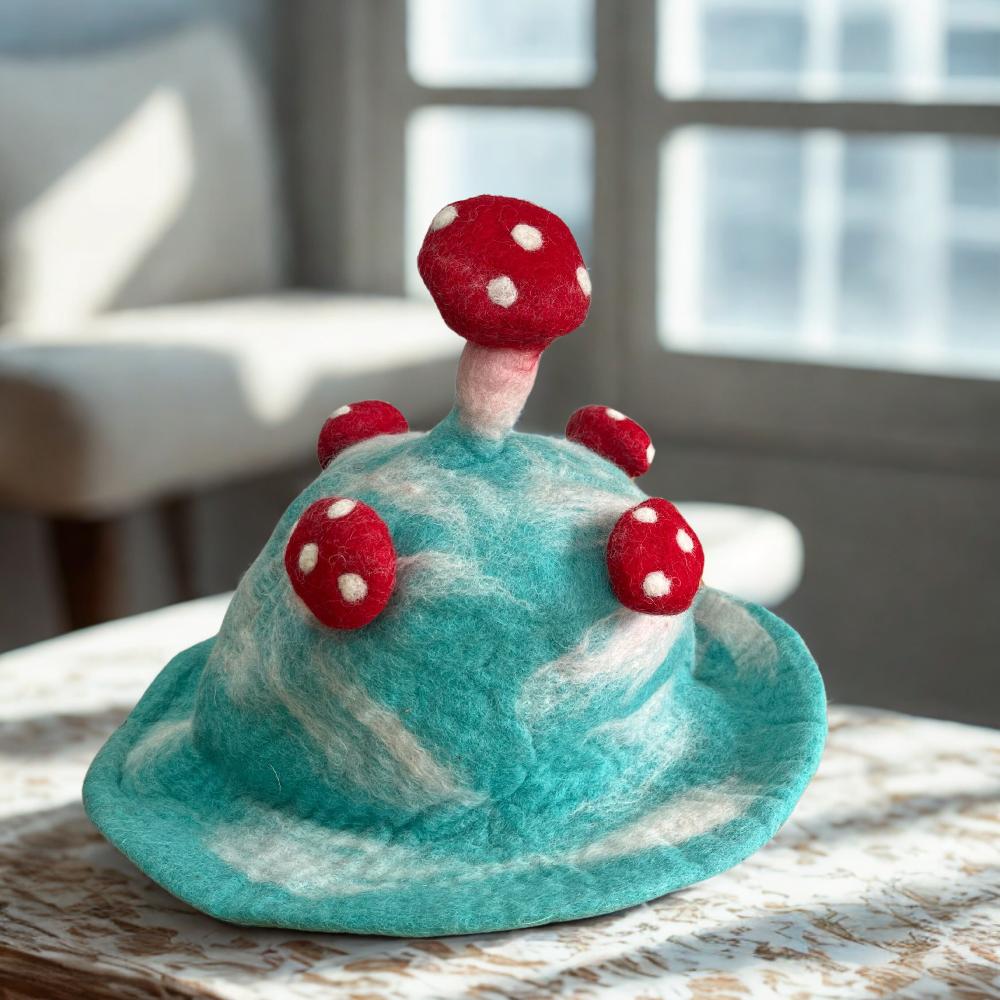 Ancient Wisdom Felted Mushroom Hat - Lost In A Sky Blue
