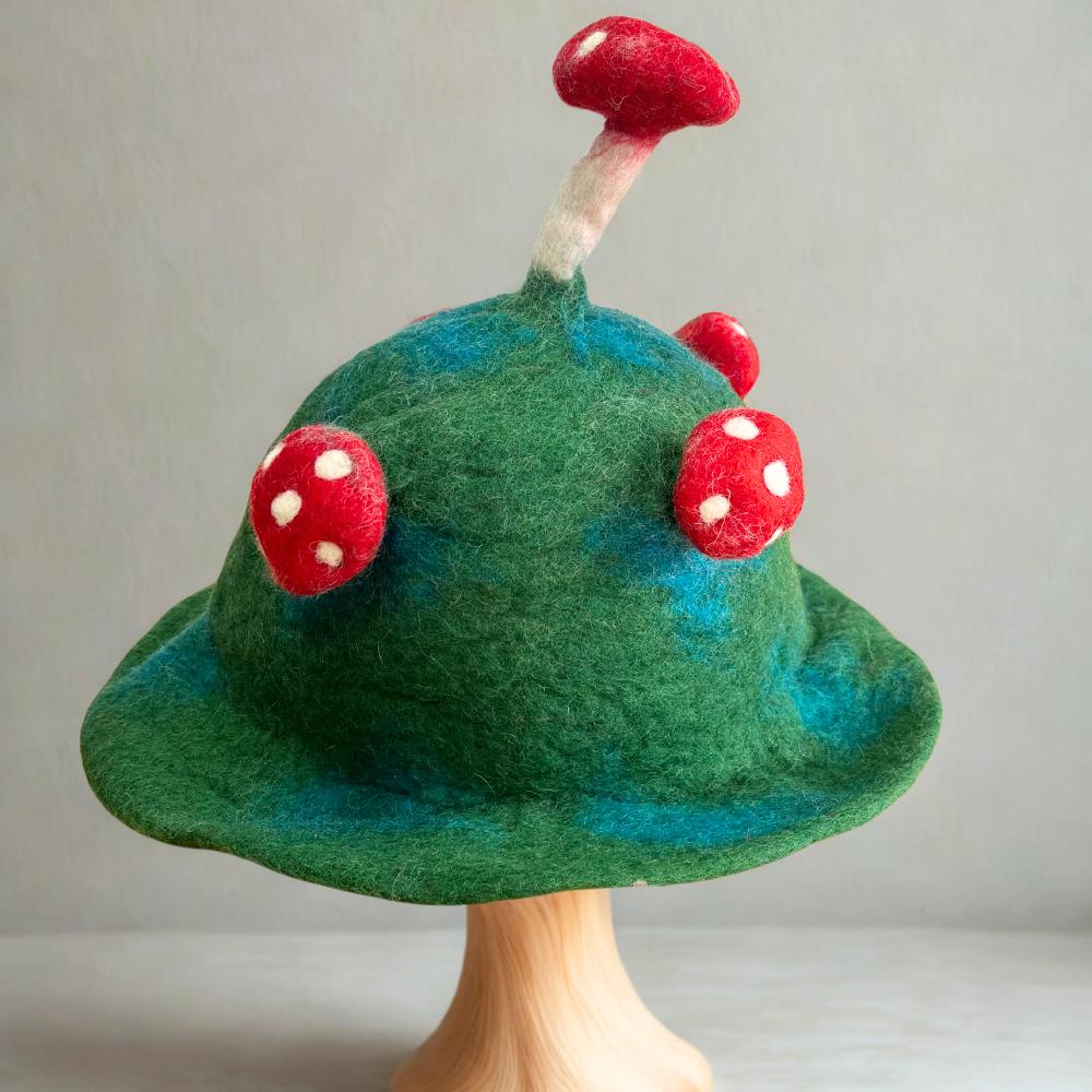 Ancient Wisdom Felted Mushroom Hat - Moss Mountain Green