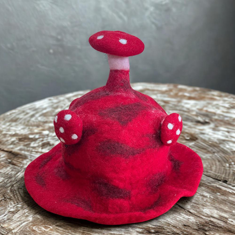 Ancient Wisdom Felted Mushroom Hat - Rush To The Head Red