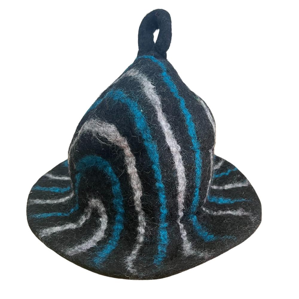 ancient wisdom Felted Sauna Bowl Hat - Black Blue Streaks