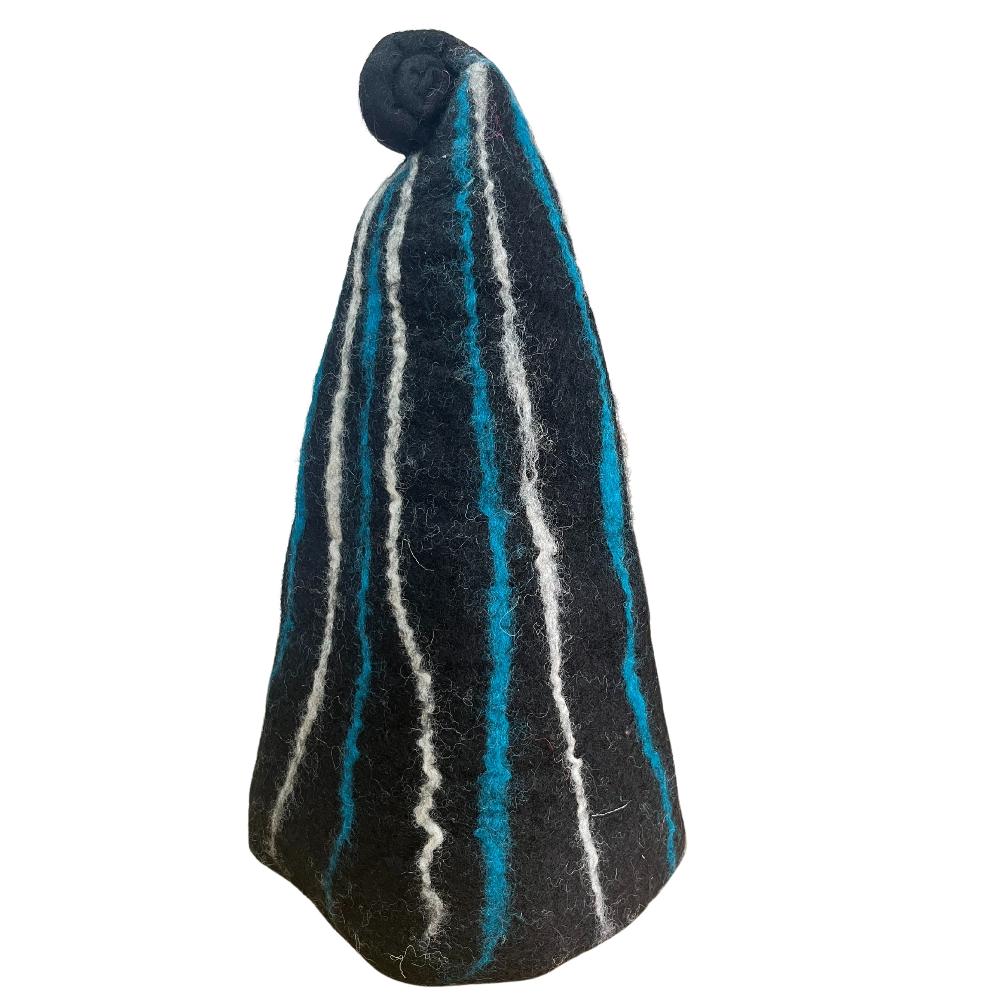 Ancient Wisdom Felted Sauna Wizard Hat - Black Blue Streaks