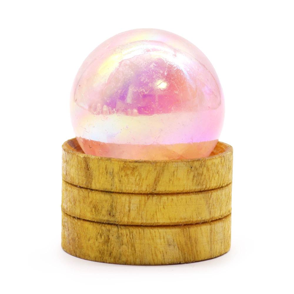 ancient wisdom Gemstone Crystal Sphere 40mm - Rose Quartz Titanium Aura with Stand